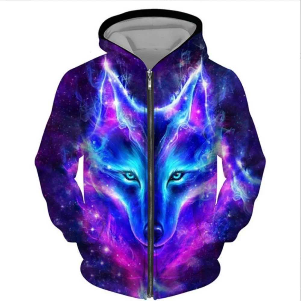 Fall Men's Men's Vests 2025 Best-Selling 3D Wolf Head Print Zippered Hooded Sweatshirt Daily Casual Versatile Hip-Hop CoatW261017