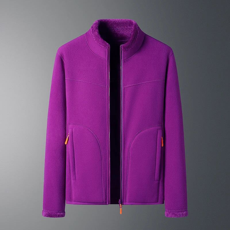 Reversible Fleece Couple Jacket Lambswool Pullover Solid Color Soft Thick Warm Coat Unisex Outerwear M5XL 261010