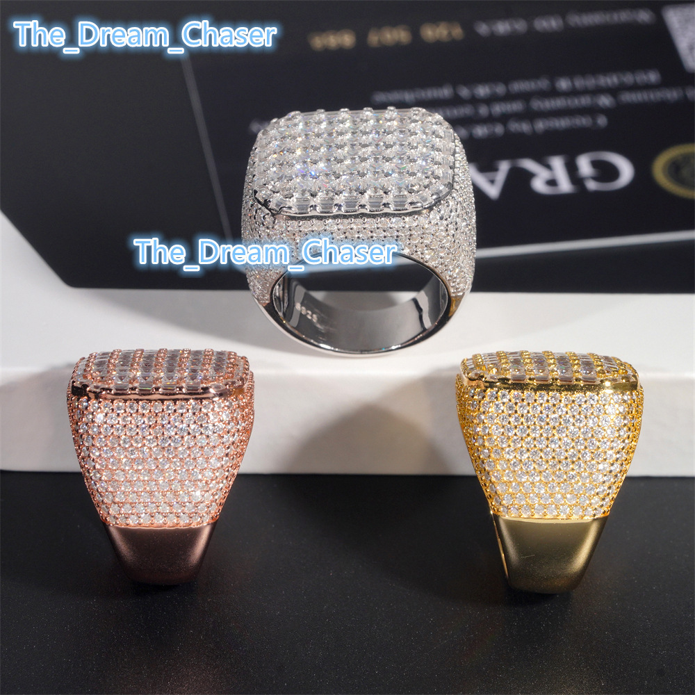 Men's 925 Silver Hip Hop Moissanite Ring High Quality Passes Diamond Test for Wedding Everyday Wear