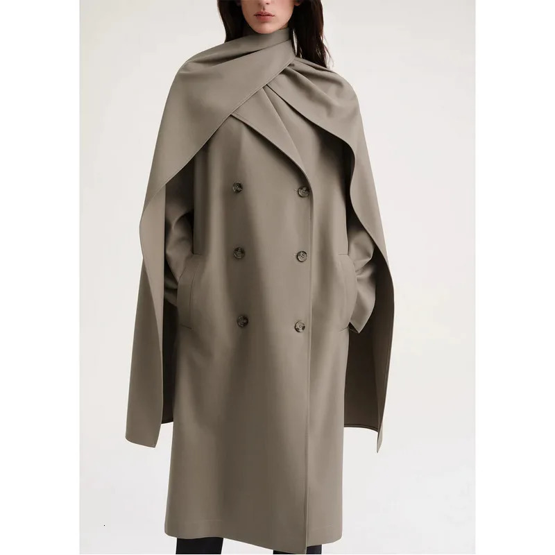 2024 trench coat women in the long highgrade spring and autumn n sense scarf collar wool 261010