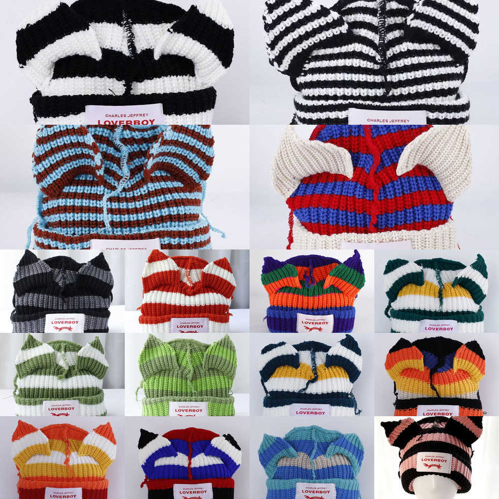 Designer beanie hat bonnet casquette skull cap for women men Cute Fashion Hoodie Lover Boy Knitted Double Layer Warm Fox Ears Wool Hat Niche Design