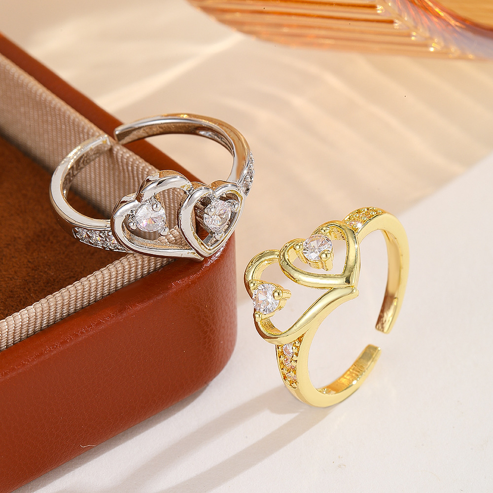 Designer Fashion Rings for Women Heart-Shaped Zircon Open Ring with Sweet and Unique Adjustable Index Finger Ring Popular Designer Jewelry