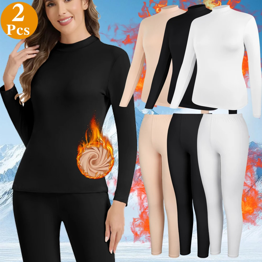 Women's Thermal Underwear Set High Neck Long Sleeve Top Pants 2 Piece Solid Color Daily Loungewear S3XL for Autumn Winter 261012
