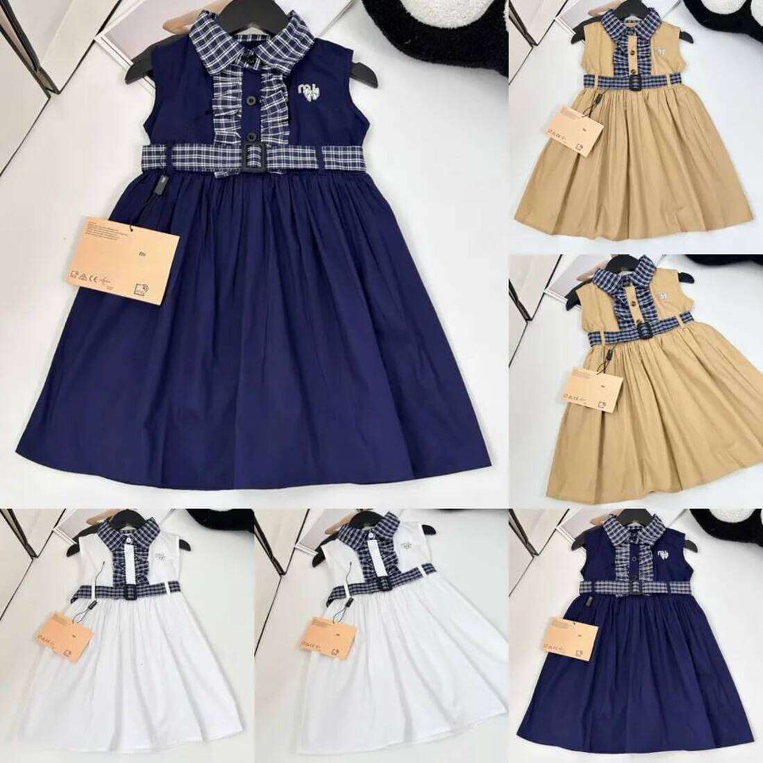 Boys Clothing Set Designer Kids Girls Toddler Sleeveless Vest Dress Plaid Collar Belt Children Summer Casual School Clothes baby 2pcs Size 90Cm 150C