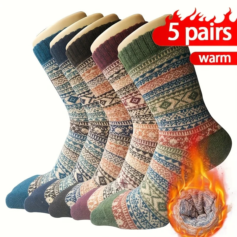 5 Pairs of Winter Retro Thick Warm Socks Soft and Comfortable Outdoor Sports The Gift for Women Men 261014