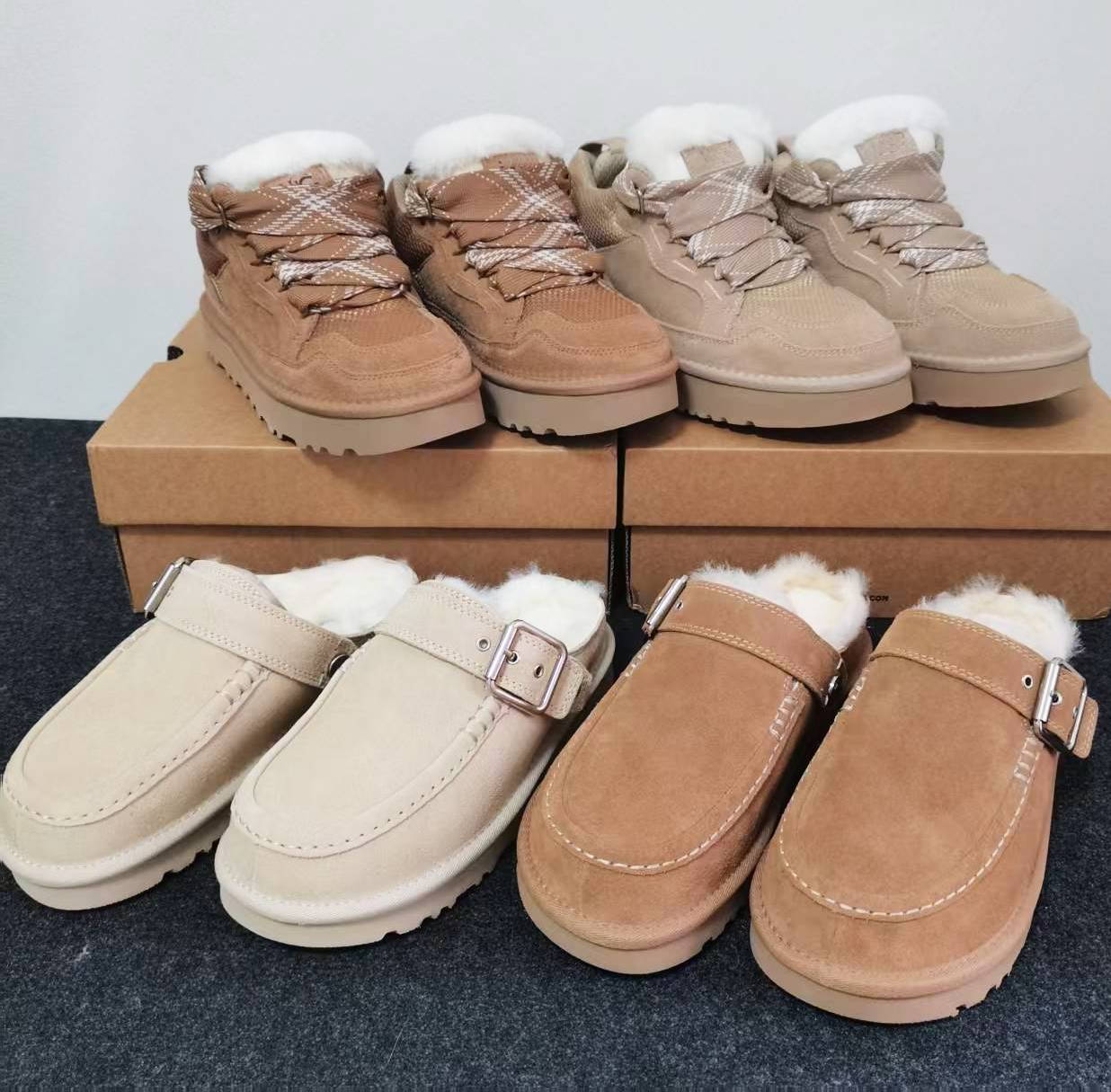 Designer Goldenstar Evelina Clog Fur Trainers Boots Autumn/Winter Tazz Tasman Fur slides Winter Women Men Non slip Tape Plush Soft Padded Slippers
