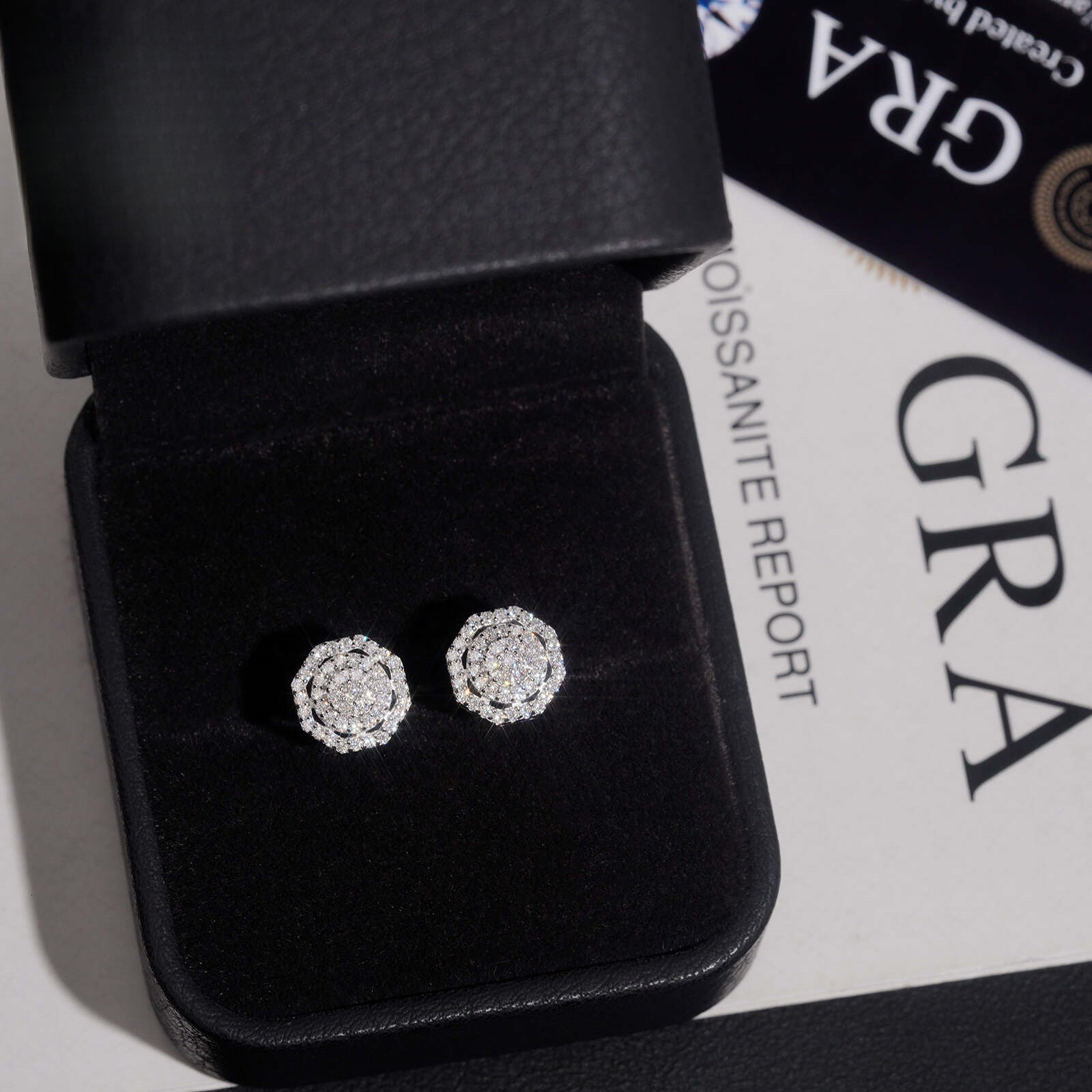 S925 silver moissanite octagonal full-diamond hip-hop style, starry sky design, round earrings, available from a factory