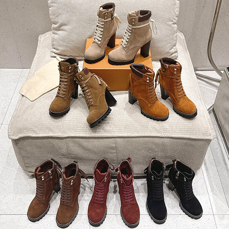 Top Quality Designer Star Trail Ankle Boot Women High Heels Boots Suede Martin Boots Fashion Knight Boots Combat Boots Winter Boot Outdoor Shoes 019