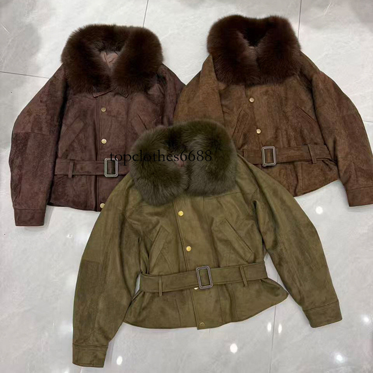 2026 New Style Women's Short Fashionable Waist-Cinching Thickened Coat with Large Fox Fur Collar and Suede Goose Down Filling