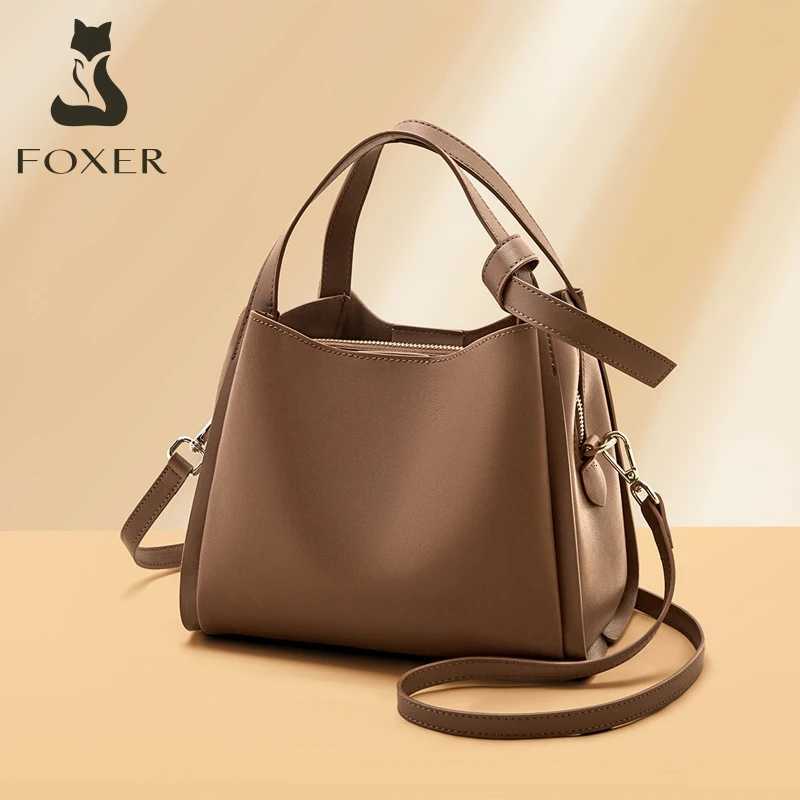 Evening Bags FOXER Women's Handbag Split Leather Tote Bag 2026 New Fashion Bucket Bag Soft Shoulder Bag Large Capacity Work Travel H261016