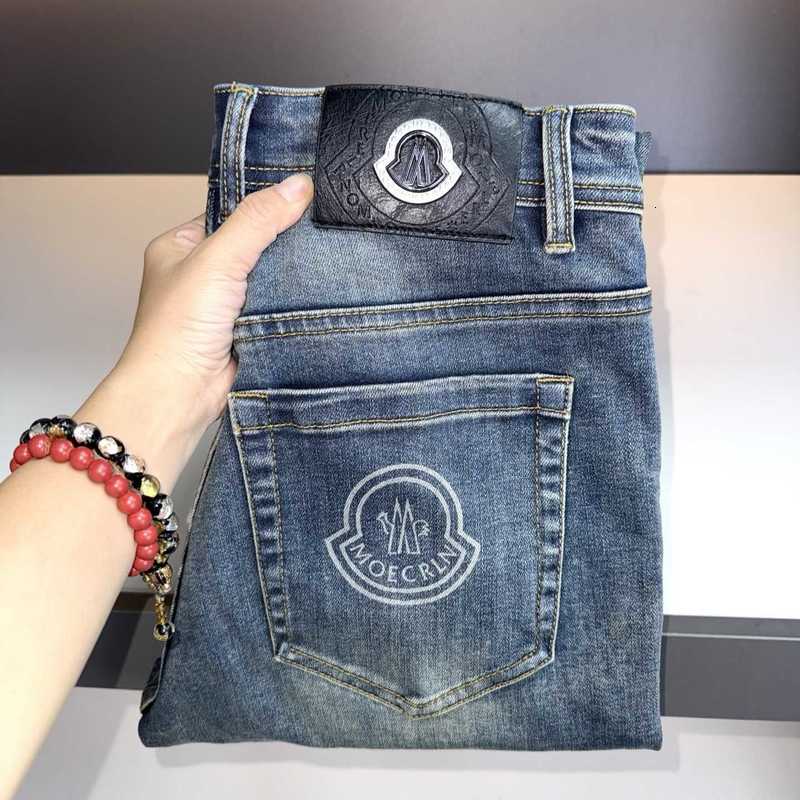 designer Men's Jeans Cute Monkey Single High-End Classic Blue Business men Stretch Straight-Leg Jeans, Summer Thin Washed Cotton Long Pants 2FD