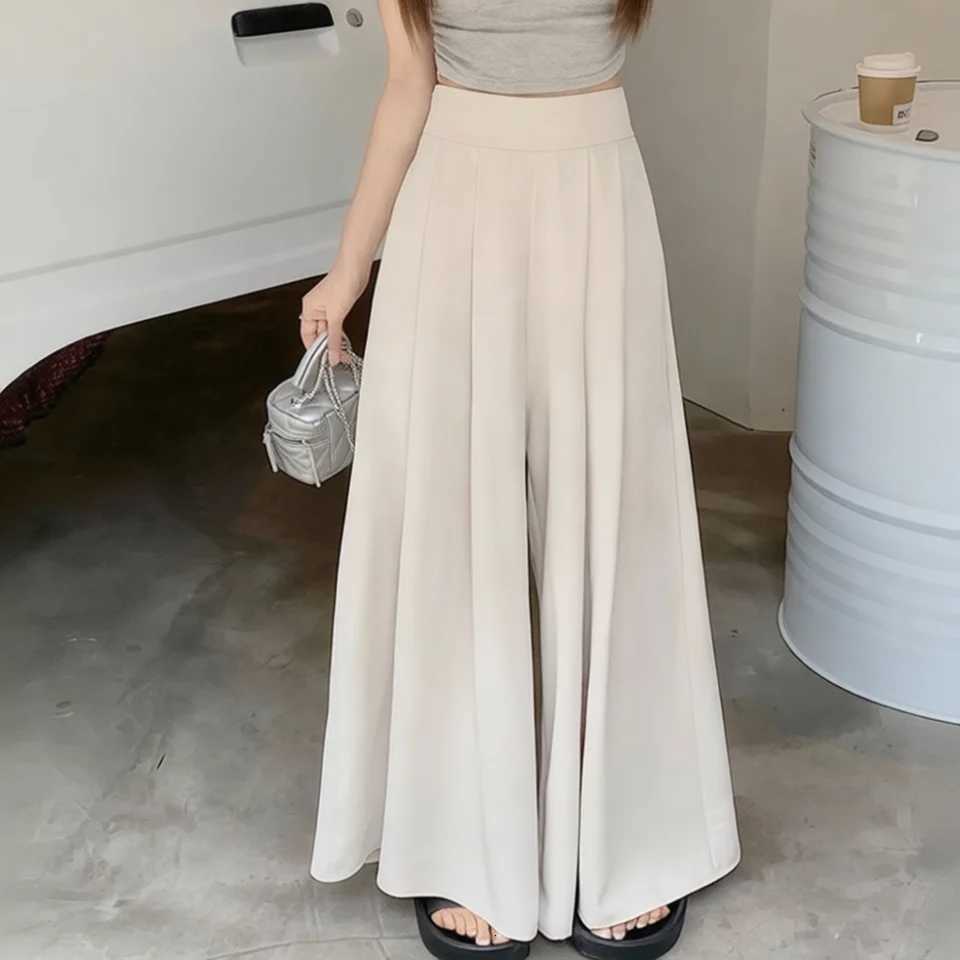 Waist Skirts Elegant Women High Wide Leg Pants Pleated Loose Drape Culottes Casual Spring Summer Suit Trousers Breathable Comfy W261017