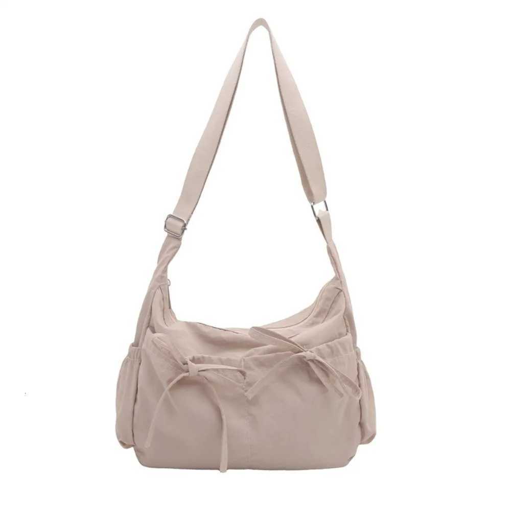 Shoulder Bags Sweet Pleated Bow Crossbody Bag Solid Color Multiple Pockets Nylon Shoulder Bag Korean Style Large Capacity Hobo Bag Outdoor H261016