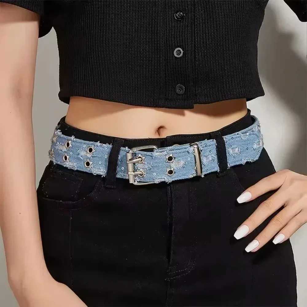 Star HollowOut Pin Buckle Y2K Belt Blue Denim Punk HipHop Waisand Fashion cessories for Men Women M261016