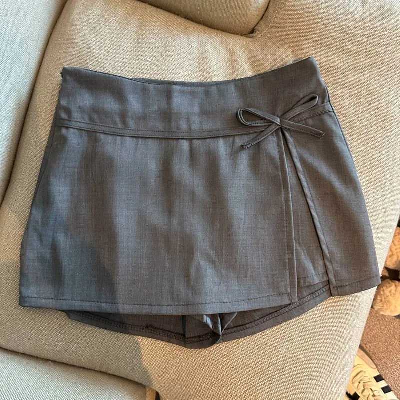 High Skirts Korean Waist Bowknot A Line Skirts Women 2026 Summer Wrap Hips Split Skirt Shorts Woman Solid Slimming Suit Mini Skirts W261017