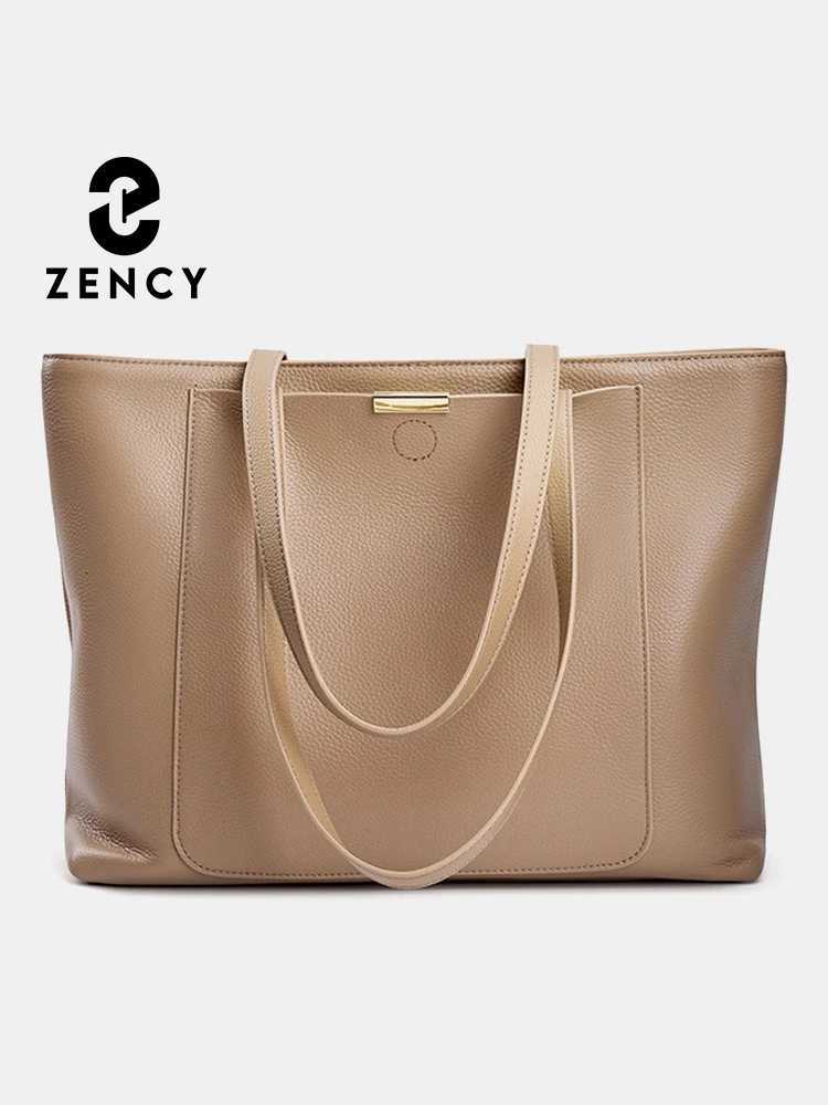 Evening Bags Zency Soft Cowhide Leather Women Shoulder Bag Tote Handbag Large Capacity Lady Shopping Bag Front Pocket For Notebook Phone iPad H26101