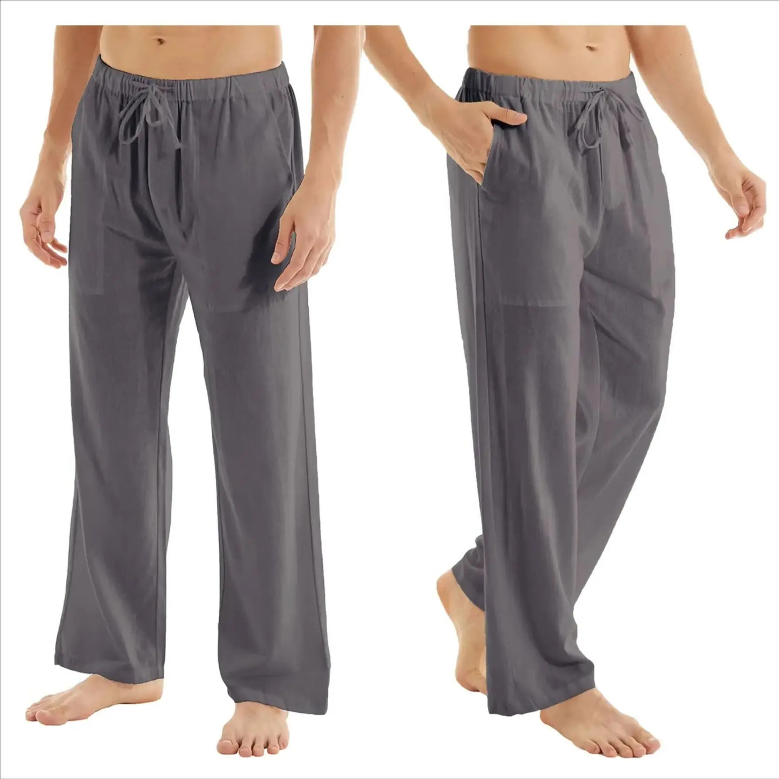 Men's Casual Linen Cotton Yoga Pants Breathable Loose Sweatpants Beach Trousers Lounge Elastic Waist Fitness 260923