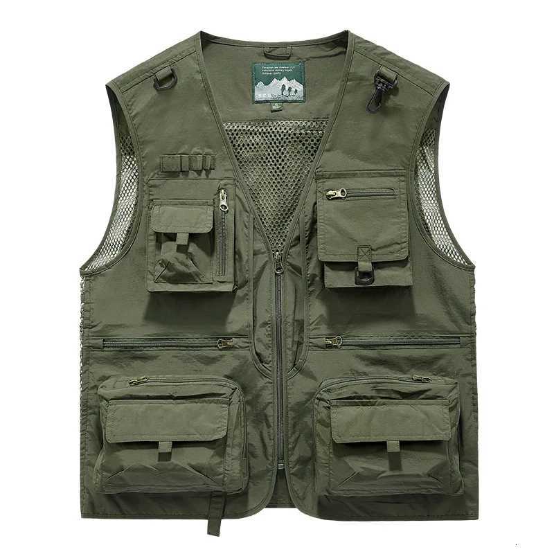 Summer New Men's Men Vests Outdoor Mesh Waistcoats Climbing Sleeveless Jackets Men Multi-pockets Fishing Photography Breathable Vests 6XLW26101