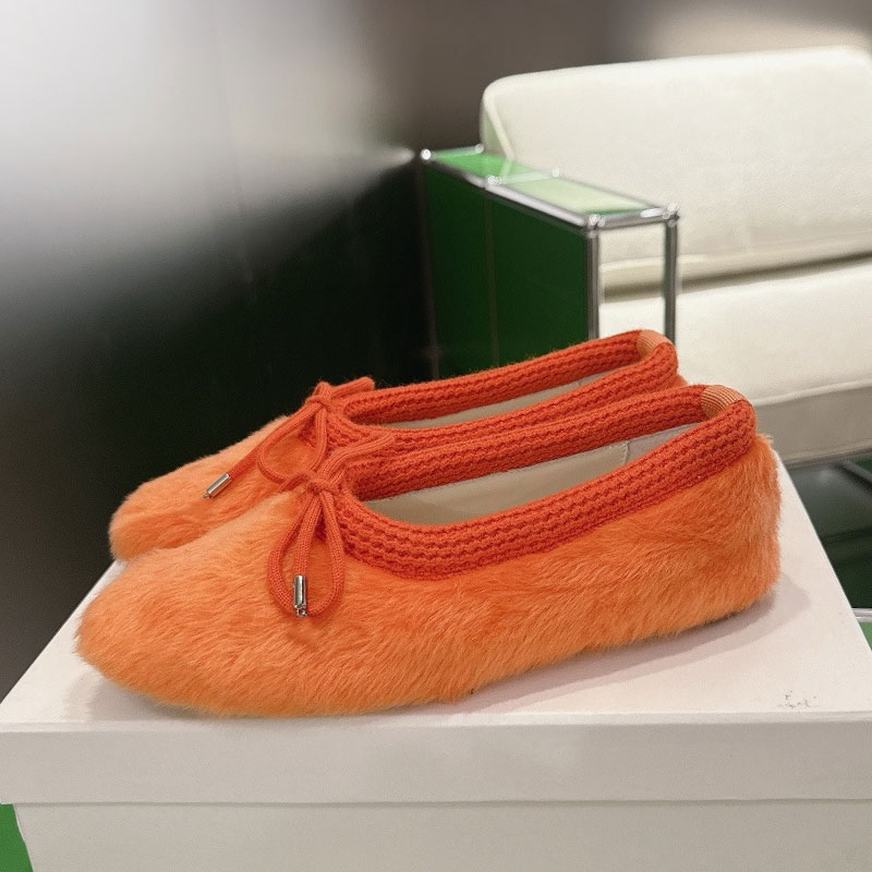Ladies ABBY Flat Shoes Designer Sheepskin Leather Lining Ballerinas 3649652 Womens Knitted Wool Tie Ballerina Bow Metal Sheet Genuine Leather Outsol