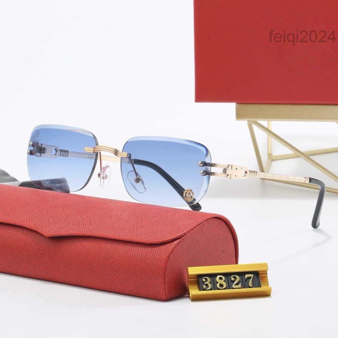 Fashionable frameless square sunglasses for men and women luxurious gold frame gradient lenses UV400 protective fashionable outdoor glasses