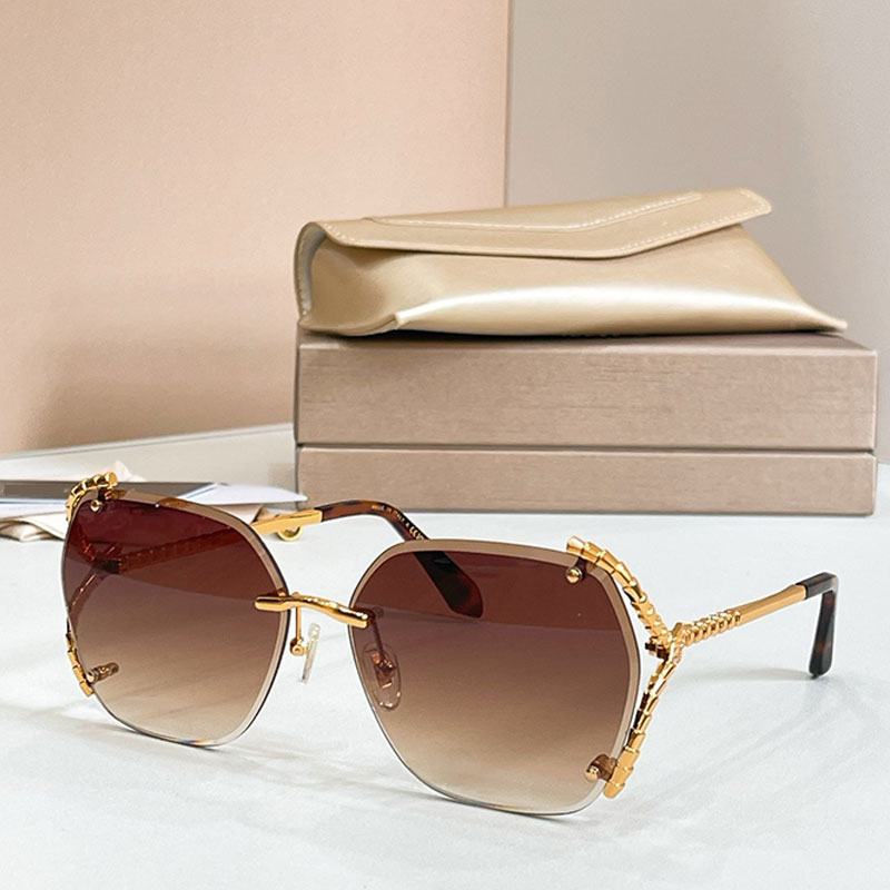 Fashion Polygon Sunglasses for Womens High street photography Glasses Brown gradient lenses Snake shaped metal logo design 47598 Winter sunglasses