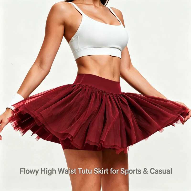Flowy Skirts Red Women Wine Tulle Tennis Skirt Built in BallPocket Shorts Lightweight Breathable Skort Running Training Mini Skirt W261017