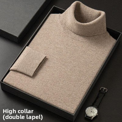 Solid Color Slim Fit Base Trendy Cross-Border Double Turn High Neck Wool Men Autumn Winter Men's Warm Sweater Soft Warm Knitted Sweater Honglu