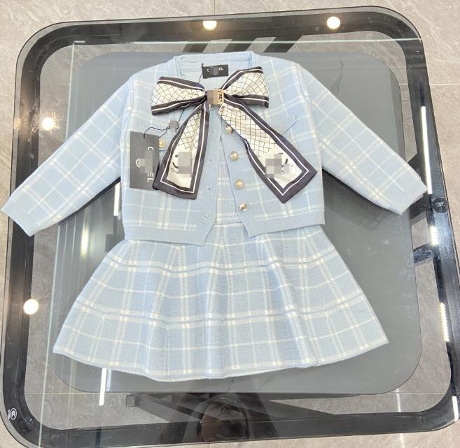 Summer Kids Designer Clothes Cute Two Piece Skirt Set Baby Girls Children Clothing Dresses Sets Short Sleeve Pullover T-shirt Pleated Cake Dress P84