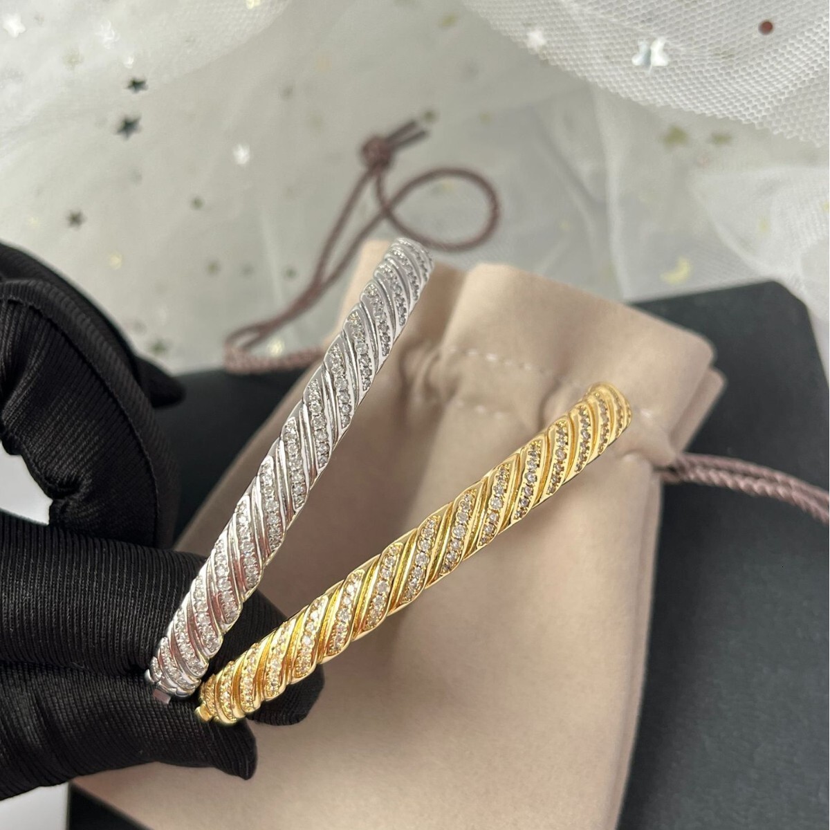 DY Cable Jewelry Designer Davidjersey Yurmannn Luxury Bracelet For Woman Men Luxe Bangle DY Trendy Silver 7mm Simple Diamond-Encrusted Wave Bracelet