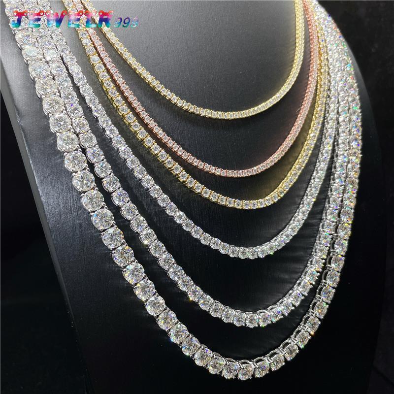 Hip Hop Iced Out D Color White VVS 925 Sterling Silver 2MM 3MM 4MM 5MM 6.5MM Moissanite Diamond Tennis Chain Necklace