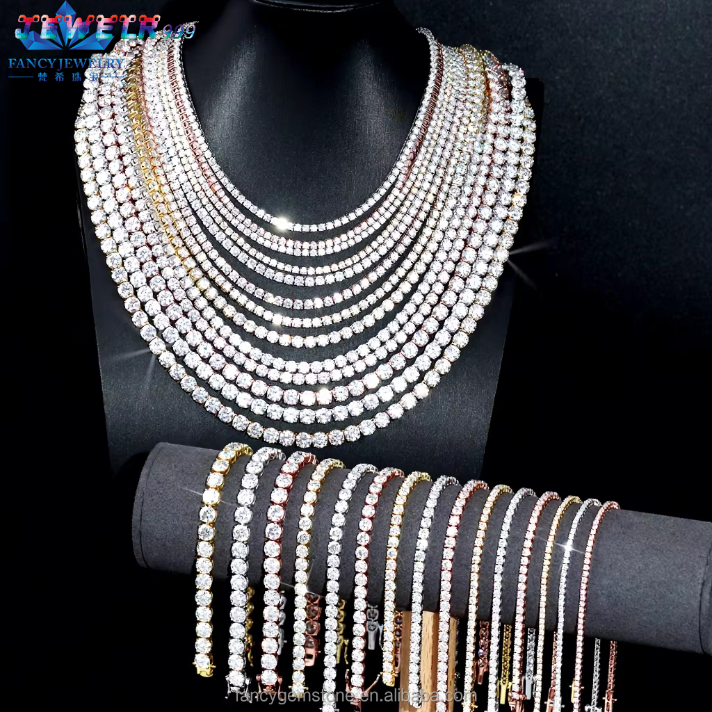 GRA Certificate 18K Real Solid Gold Plated 2MM 3MM 4MM 5MM 6.5MM Moissanite Silver Tennis Chain Necklace S925 for Men Women