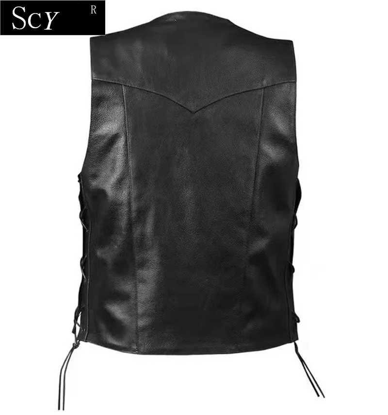 Lace Men's Vests Men Side Denim Style Biker Motorcycle Leather Vest Gun PocketsW261017