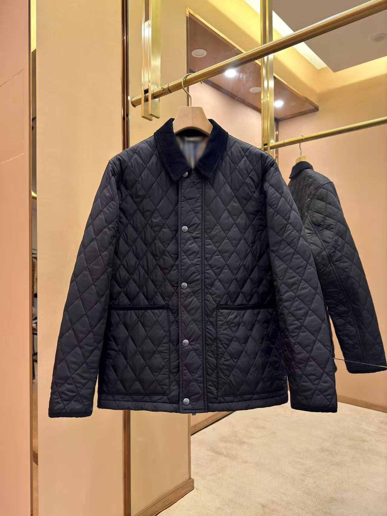 BBR Designer men's cotton jacket jacket with plaid corduroy collar, warm cotton lining, and a short, autumn/winter style