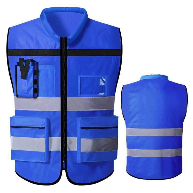 Vest Men's Vests Men's Work with Pockets and Zipper Construction Road Building Two Tone Workwear Vest Volunteer UniformW261017