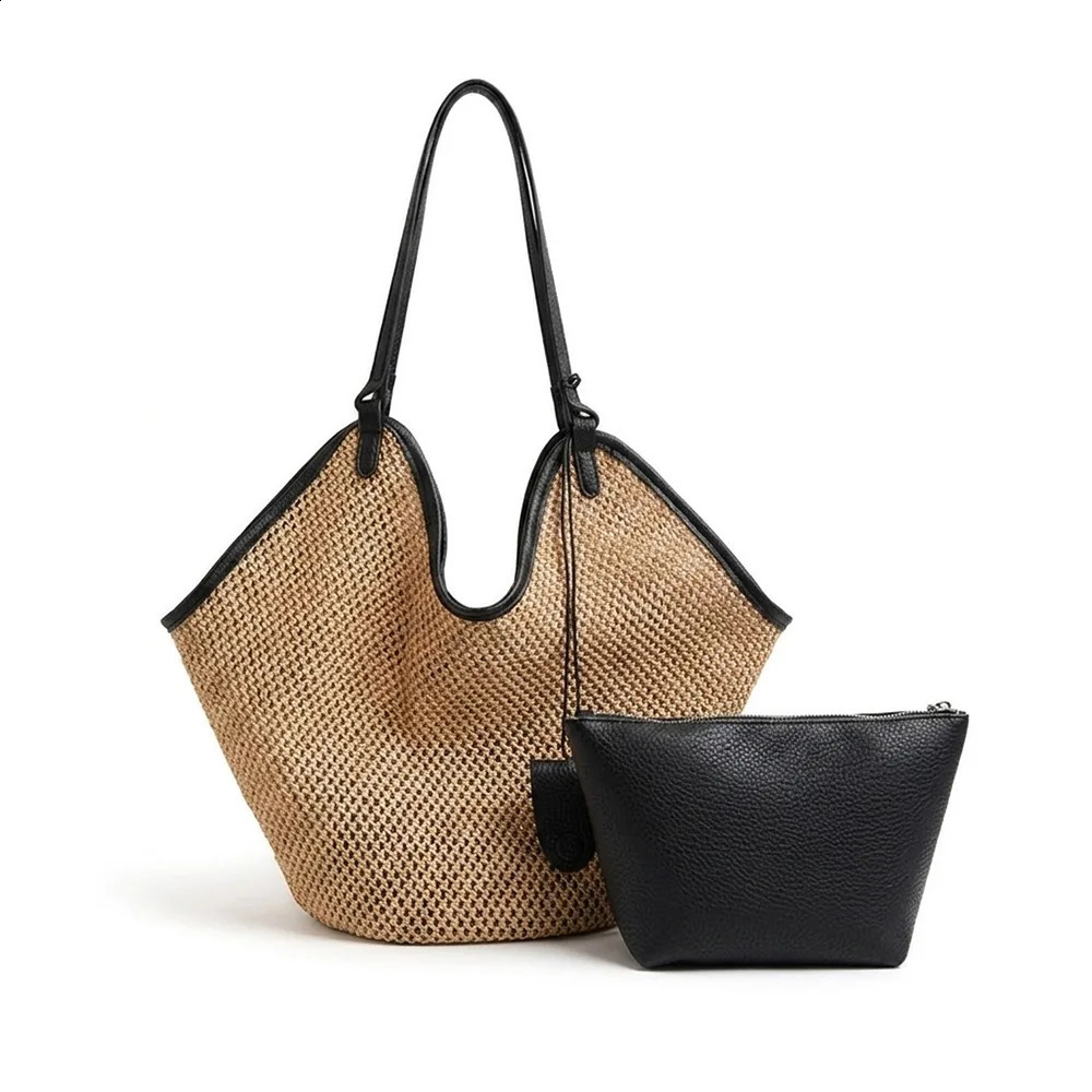 Fashion Hollow Out Straw Tote Bag Large Capacity Woven Shoulder Solid Color Elegant Beach Handbag Commuting 261017
