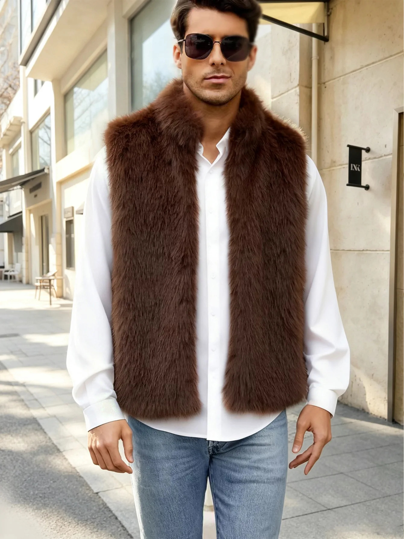 Men's Faux Fur Vest Autumn Winter Top Coat Warm Soft Material Fashion Outerwear 261013