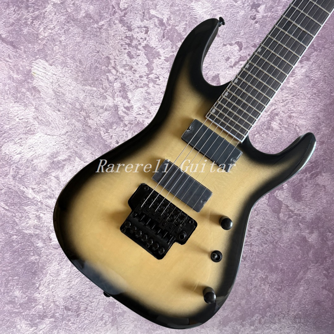 Yellow Black Burst 7 String Electric Guitar HH Pickups Double Tremolo Bridge