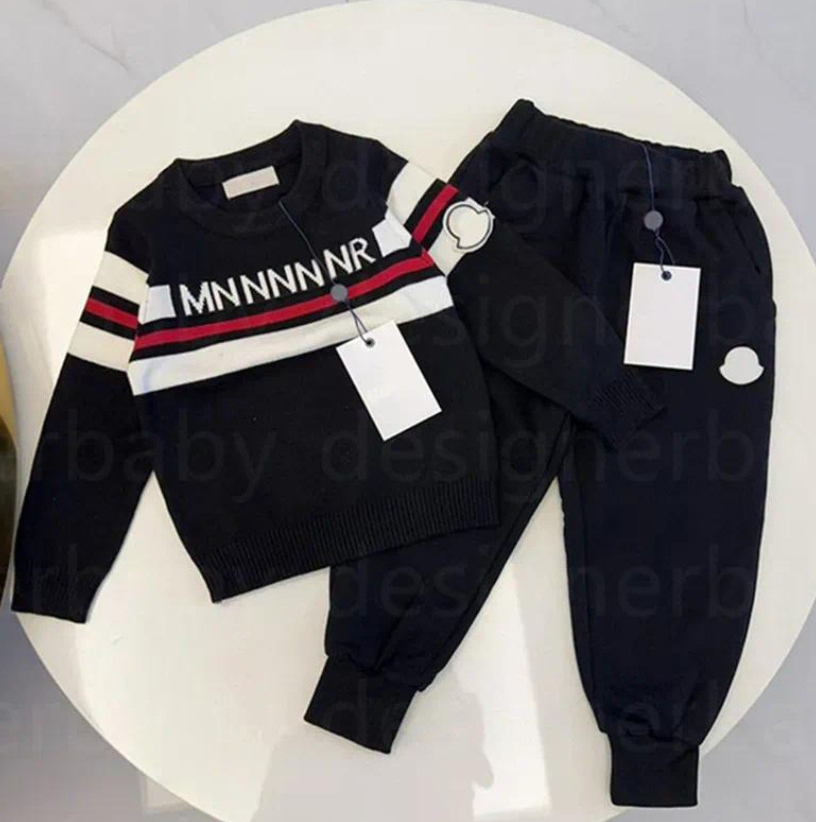 Kids Sweater Fashion Designer Classic Pattern Long-sleeved Children's Clothing, Outdoor Casual Top and Pants Two-piece Set for Autumn and Winte