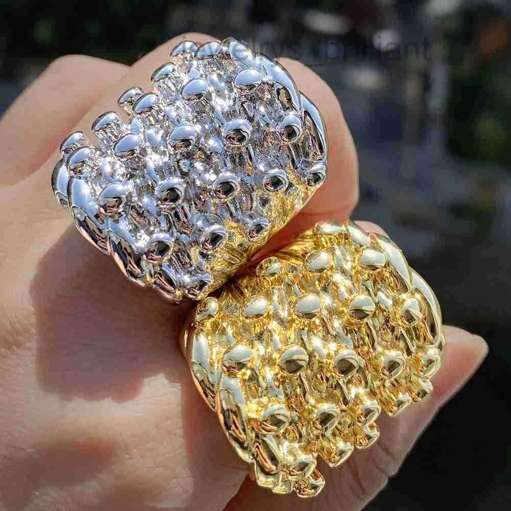 Hip Hop Casting Lava Rings 28K Real Gold Plated Men Rap Jewelry