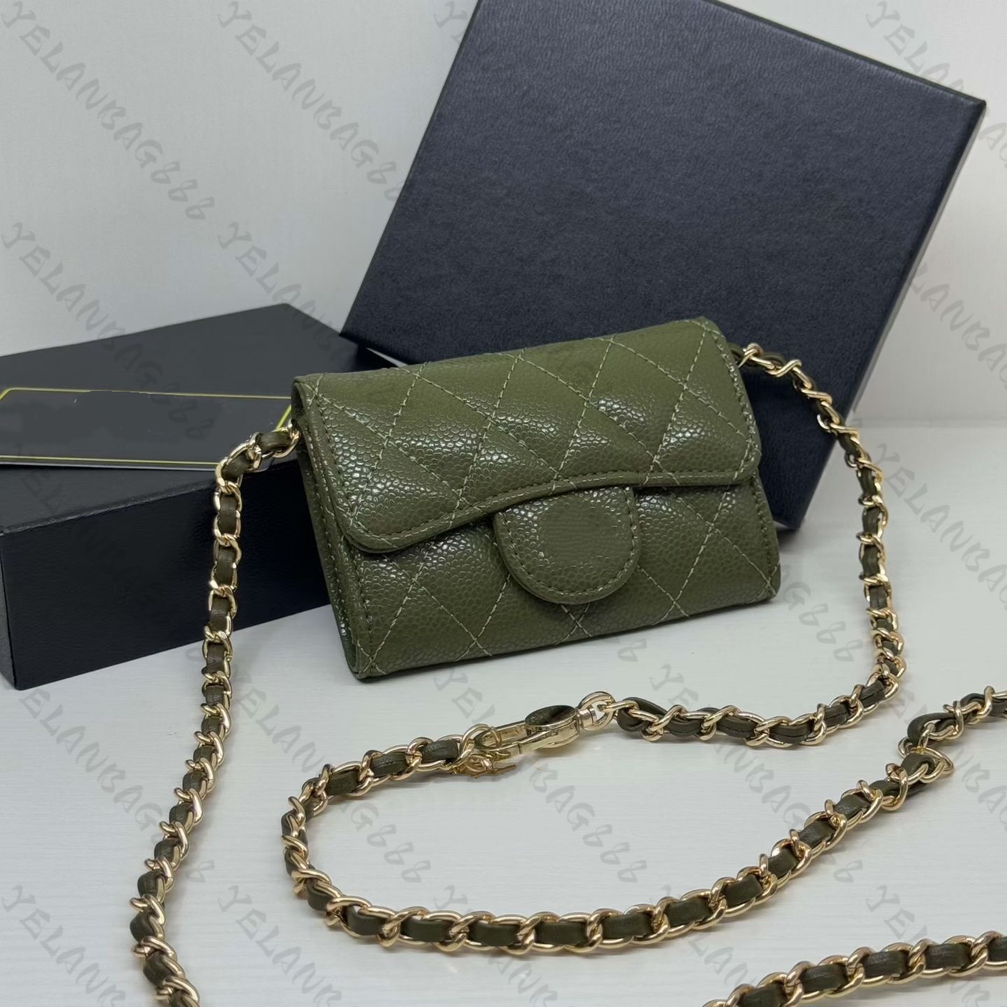 designer wallet shoulder bag chain handbag wallets double letter solid buckle sheepskin caviar pattern women luxury evening bag mini handbag mini pu