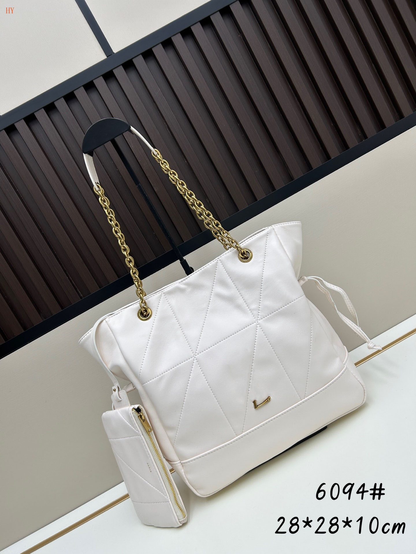 Luxury Bags 6094 Women Quilted Tote Bag with Detachable Small Pouch, Chain Shoulder Strap Drawstring Large Capacity Shopping Handbag Ladies Casual S