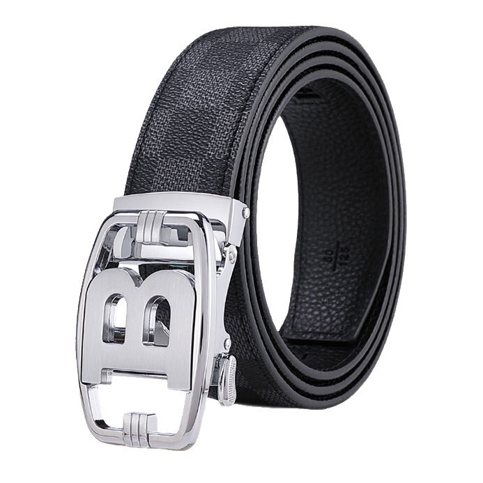 Striped Pattern Automatic Fastening Genuine Leather Belt With Unique Design For Business Style. Suitable For Young And Middle-aged Men. Detachable D