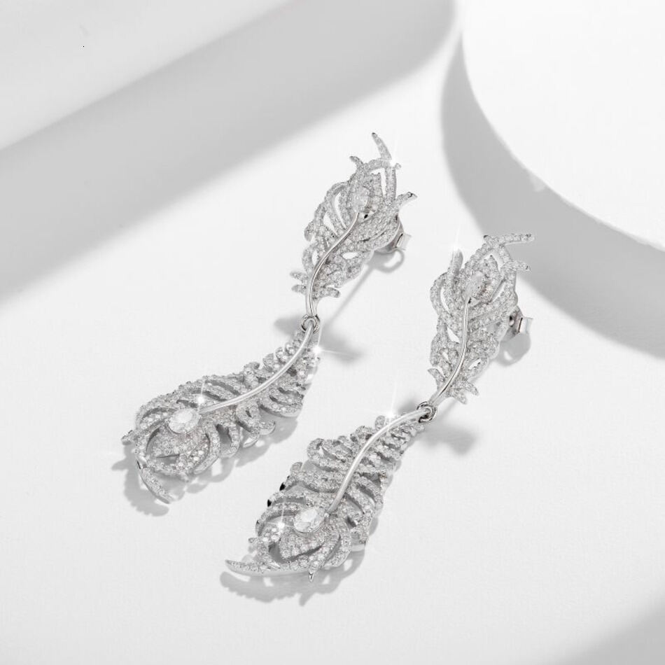 2026 New perfume S925 Silver Plated 18K Gold Peacock Feather cologne Stud Earrings For Women Full Moissanite Luxurious High End Exudes Elegant Beaut