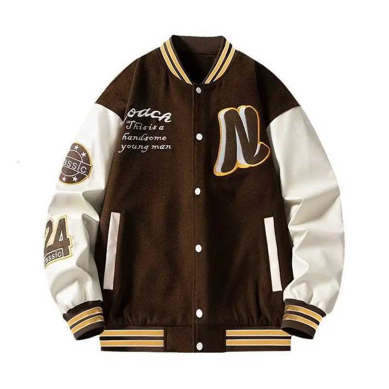 Jackets Men's-Embroidered-Jacket-Baseball-Jacket-American-Retro-Couple-Jacket-Brown-School-Uniform-Jacket-Autumn-Jacket-Fashionable Men'sW