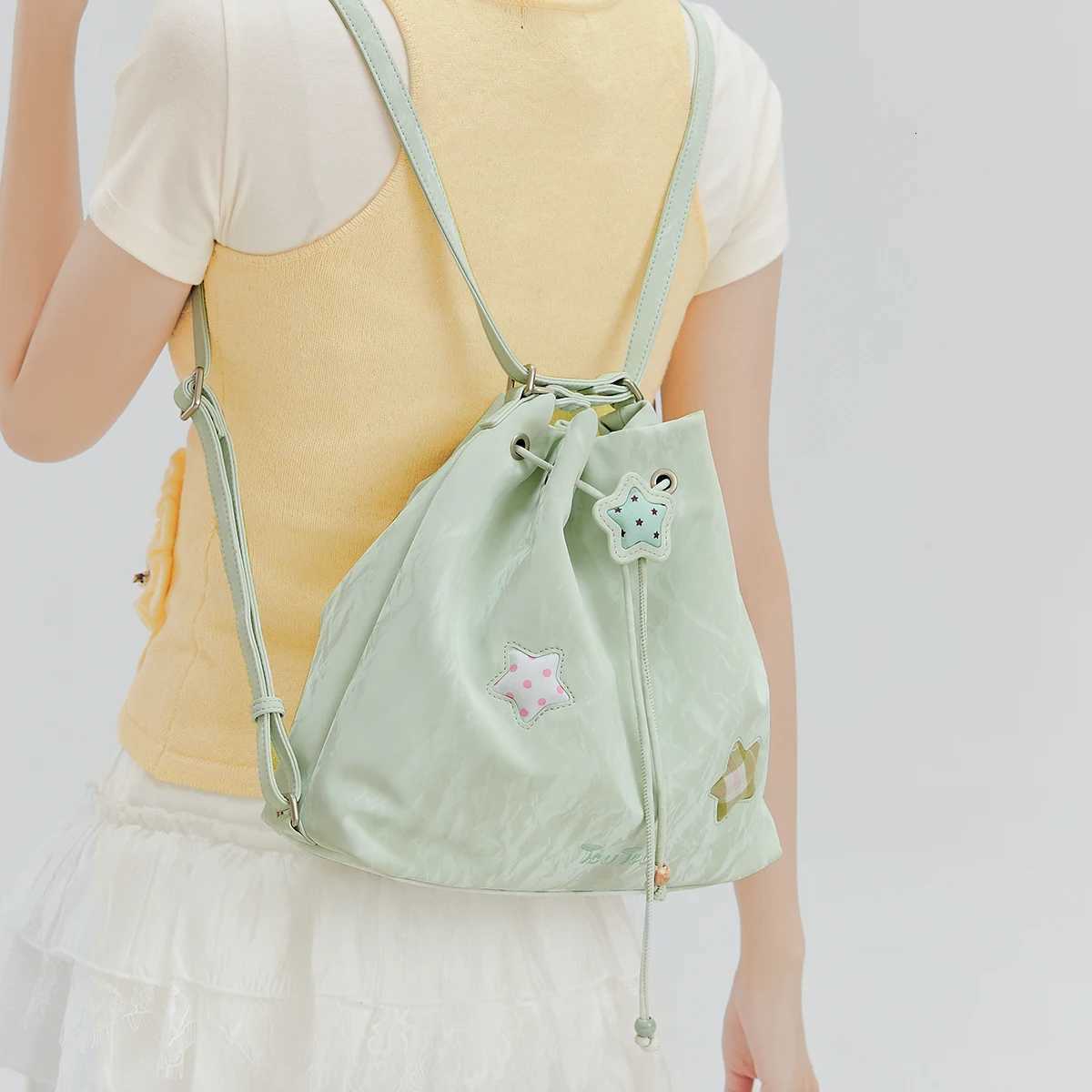 Evening Bags TOUTOU New Star Drawstring Tote Bag Large Capacity Work Shoulder Bag Adjustable for Armpit Backpack Wear Genuine Bag H261016