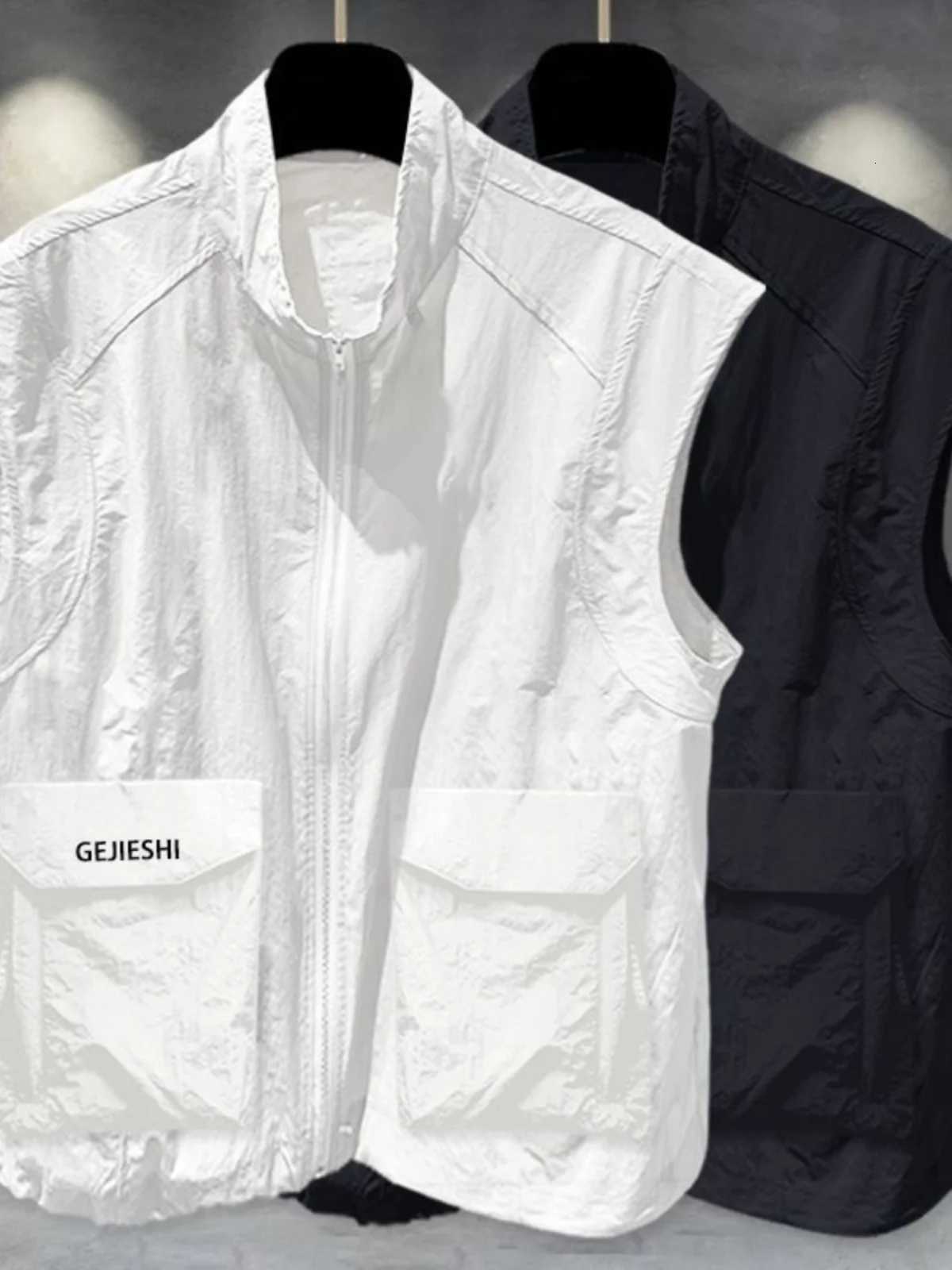 Outdoor Men's Vests Men's Summer Workwear Vest Quick Dry Loose Multi-Pocket Functional Shoulder Jacket Youthful Vitality Style Zipper Clo.