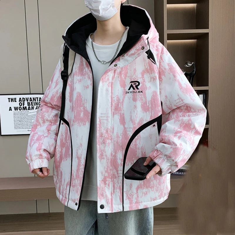 Fashion Men's Warm Hooded Plush Jackets 2025 Winter Youth High Streetwear Fleece Coat Windproof Thick Velvet Padded Top Clothing 261013