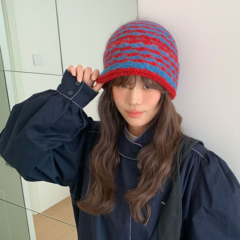 New autumn winter colorblock striped knitted hat cute fashionable beanie for women providing warmth and a sweet cozy look