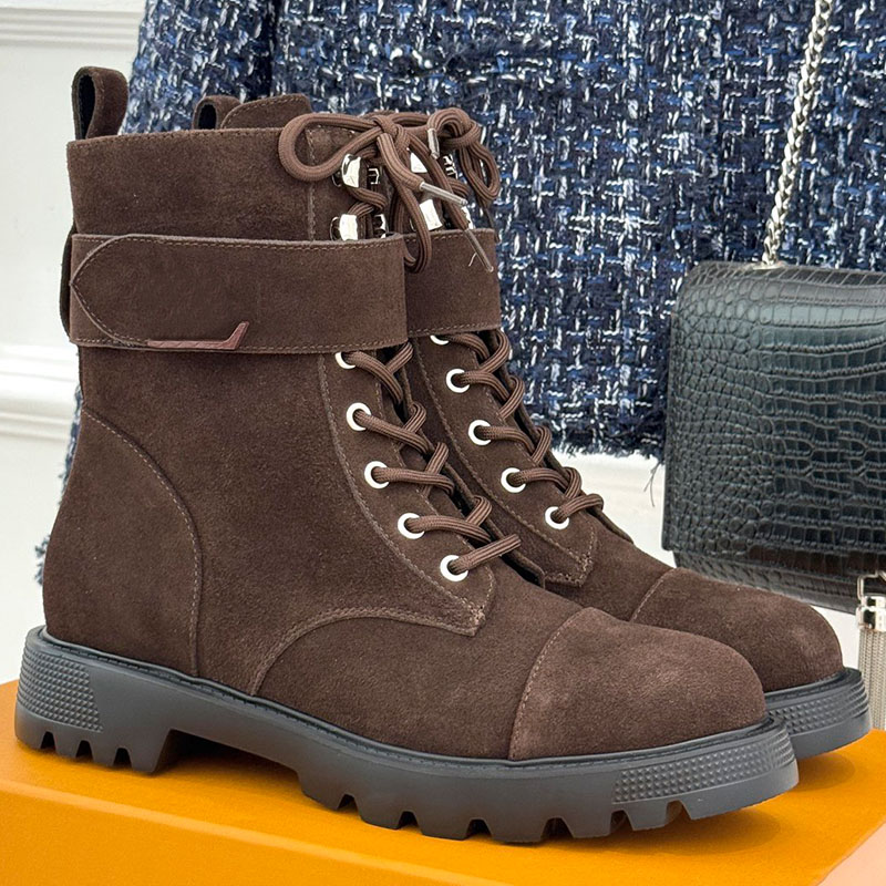 Luxury Citizen Flat Ranger Boot Women Designer Matte Round Head Short Boots Military Inspired Style Supply Calf Leather Non Slip Rubber outsole Outd