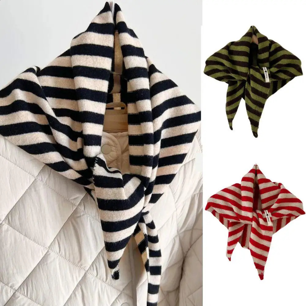 Versatile Striped Wool Knitted Triangle Scarf Women Fashion Wool Scarf Shawl Winter Warm Soft Knitted Hood Scarf Shawl Neck Wrap261016